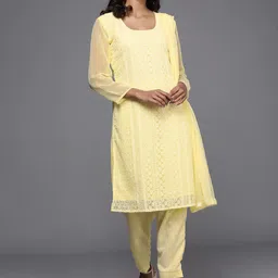 KALINI Yellow Embroidered Unstitched Dress Material-image-20