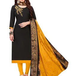 MANVAA Floral Embroidered Thread Work Slub Cotton Unstitched Dress Material-image-12