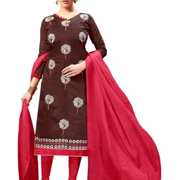 MANVAA Floral Embroidered Chanderi Cotton Unstitched Dress Material-50
