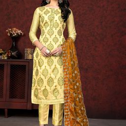 KALINI Floral Printed Gotta Patti Unstitched Dress Material-image-93