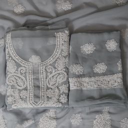 ADA Ethnic Motifs Embroidered Chikankari Unstitched Dress Material-image-40