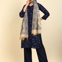 Soch Blue Geometric Woven Design Zari Unstitched Dress Material-56