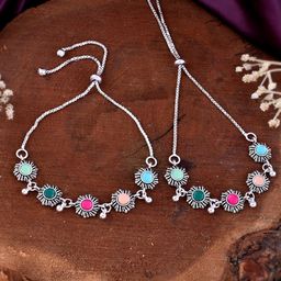 Silvermerc Designs Silver-Plated Stone-Studded Anklets-image-7