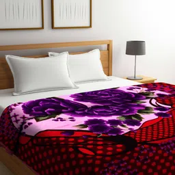 Arrabi Red & Purple Floral Mild 950 GSM Winter Double Bed Blanket-image-98