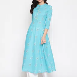 GLAM ROOTS Women Turquoise Blue Ethnic Motifs Floral Anarkali Kurta-picture-52