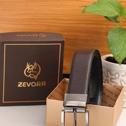 ZEVORA Men Brown Textured Reversible Formal Belt-image-85