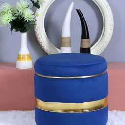 Shadowkart Blue Tufted Velvet & Velvet Framed Cylindrical Ottoman-image-87