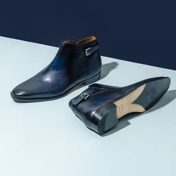 Saint G Men Blue Solid Leather Formal Boots-image-49