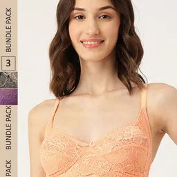 Leading Lady Set of 3 Peach & Purple Floral T-Shirt Bra-9