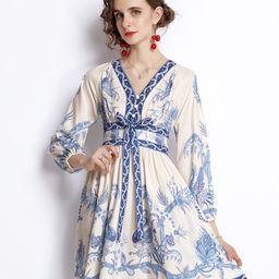 JC Collection Blue & White Ethnic Motifs Dress-image-79