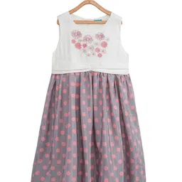 Miyo Girls White & Grey Polka Dots Printed Cotton Fit & Flare Dress-picture-41