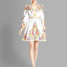 JC Collection Women White & Yellow Printed Fit & Flare Dress-image-63