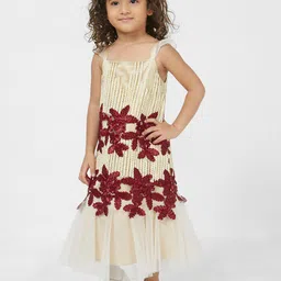 TIC TAC TOE Maroon & Beige Floral A-Line Dress-image-18
