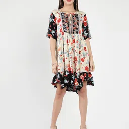 DEBONATELLA Floral Tie-Up Neck Cotton Dress-image-62