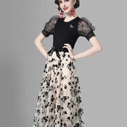 JC Collection Women Multicoloured Floral Printed Fit & Flare Dress-image-73