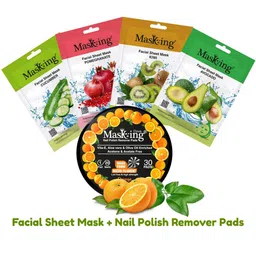 MasKing Set of 4 Natural Facial Sheet Mask 20g Each with Orange Nail Polish Remover Pads-picture-11