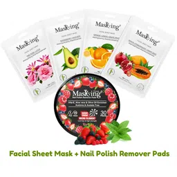 MasKing Set of 4 Bamboo Facial Sheet Mask 20g Each with Berries Nail Polish Remover Pads-picture-28
