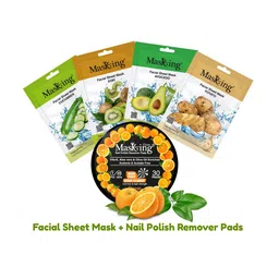 MasKing Set of 4 Natural Facial Sheet Mask 20g Each with Orange Nail Polish Remover Pads-picture-39