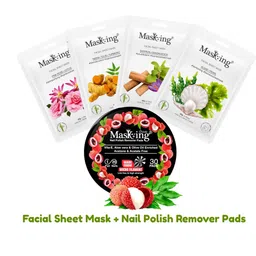 MasKing Set of 4 Bamboo Facial Sheet Masks 20g each with Litchi Nail Polish Remover Pads-0