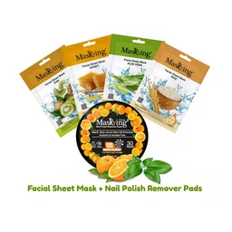 MasKing Set of 4 Natural Facial Sheet Mask 20g Each with Orange Nail Polish Remover Pads-picture-40