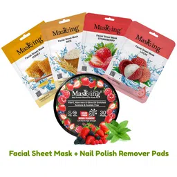 MasKing Set of 4 Natural Facial Sheet Mask 20g Each with Berries Nail Polish Remover Pads-picture-14