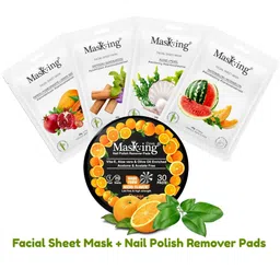 MasKing Set of 4 Bamboo Facial Sheet Mask 20g Each with Orange Nail Polish Remover Pads-picture-34