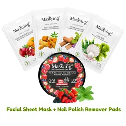 MasKing Set of 4 Bamboo Facial Sheet Mask 20g Each with Berries Nail Polish Remover Pads-picture-35