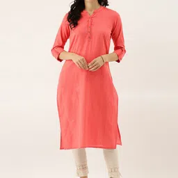 KALINI Mandarin Collar Roll-Up Sleeves Cotton Straight Kurta-picture-56