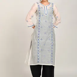 VAHSON Floral Embroidered Chikankari Straight Kurta-picture-3