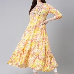 KALINI Floral Printed Mirror Work A-Line Kurta-picture-9