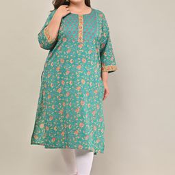 Swasti Plus Size Floral Printed Pure Cotton Gotta Patti Kurta-image-42
