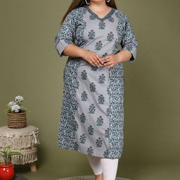 Swasti Floral Printed V Neck Pure Cotton Kurta-image-64
