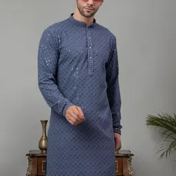 Jompers Floral Embroidered Sequinned Pure Cotton Straight Kurta-image-99