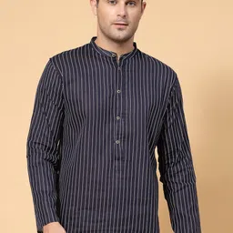 ADWYN PETER Striped Band Collar Cotton Kurta-picture-40