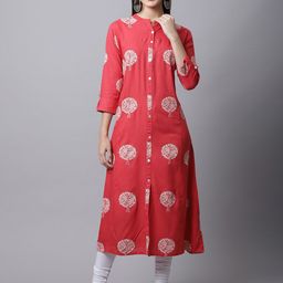 Pistaa Women Peach-Coloured & White Floral Printed Kurta-picture-29