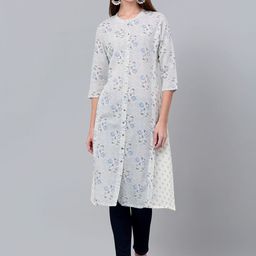 Cantabil Floral Printed Band Collar Straight Kurta-image-35