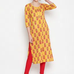 GLAM ROOTS Women Yellow Floral Printed Floral Kurta-image-7