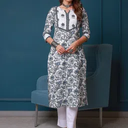 GULAB CHAND TRENDS Ethnic Motifs Printed Cotton Round Neck Floral Kurta-34