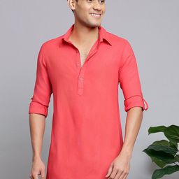 Anouk Coral Shirt Collar Roll-Up Sleeves Straight Kurta-35