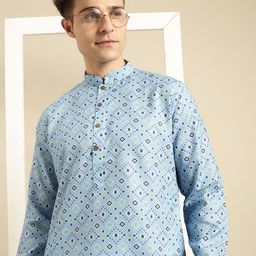Sanwara Men Blue Printed Straight Kurta-image-42