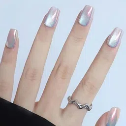 Secret Lives Set Of 24 Aura Cats Eye Artificial Nails - Sky Blue+Pink+Golden-29