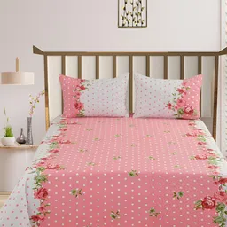 Nivasam Daffodil Pink & White Floral Cotton 400 TC King Bedsheet with 2 Pillow Covers-image-19
