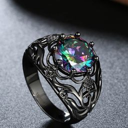 Yellow Chimes Women Black Night Queen Platinum Plated A5 Grade Crystal Ring-34