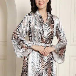 Claura Brown Animal Printed Satin Silk Robe-picture-13