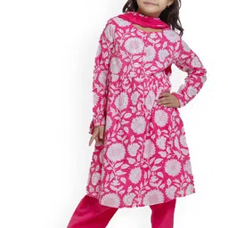 My Little Lambs Girls Floral Printed Pure Cotton A-Line Kurta With Salwar & Dupatta-image-86