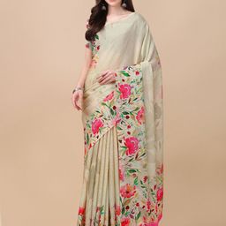 Mitera Beige & Pink Floral Saree-31