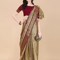 VILLAGIUS Floral Woven Design Zari Pure Silk Ilkal Saree-picture-19