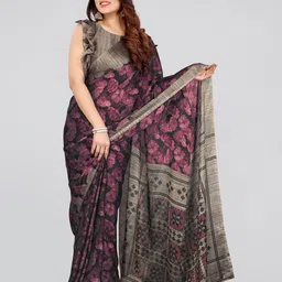 MIRCHI FASHION Women Black & Purple Floral Saree-34