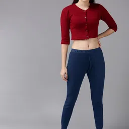 Lux Cottswool Women Maroon & Blue Solid Woolen Thermal Set-image-76