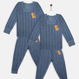 YK Basics Kids Pack Of 2 Blue Striped Thermal Set-47
